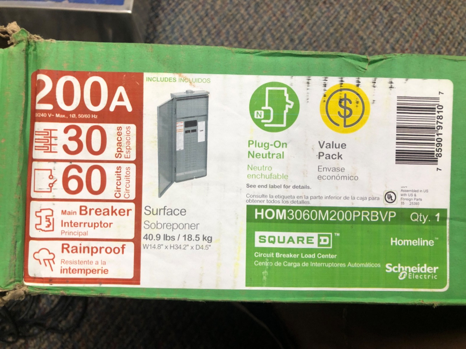 Square D HOM3060M200PC 200A 30 Space 60 Circuit Indoor Load Center Parts Only