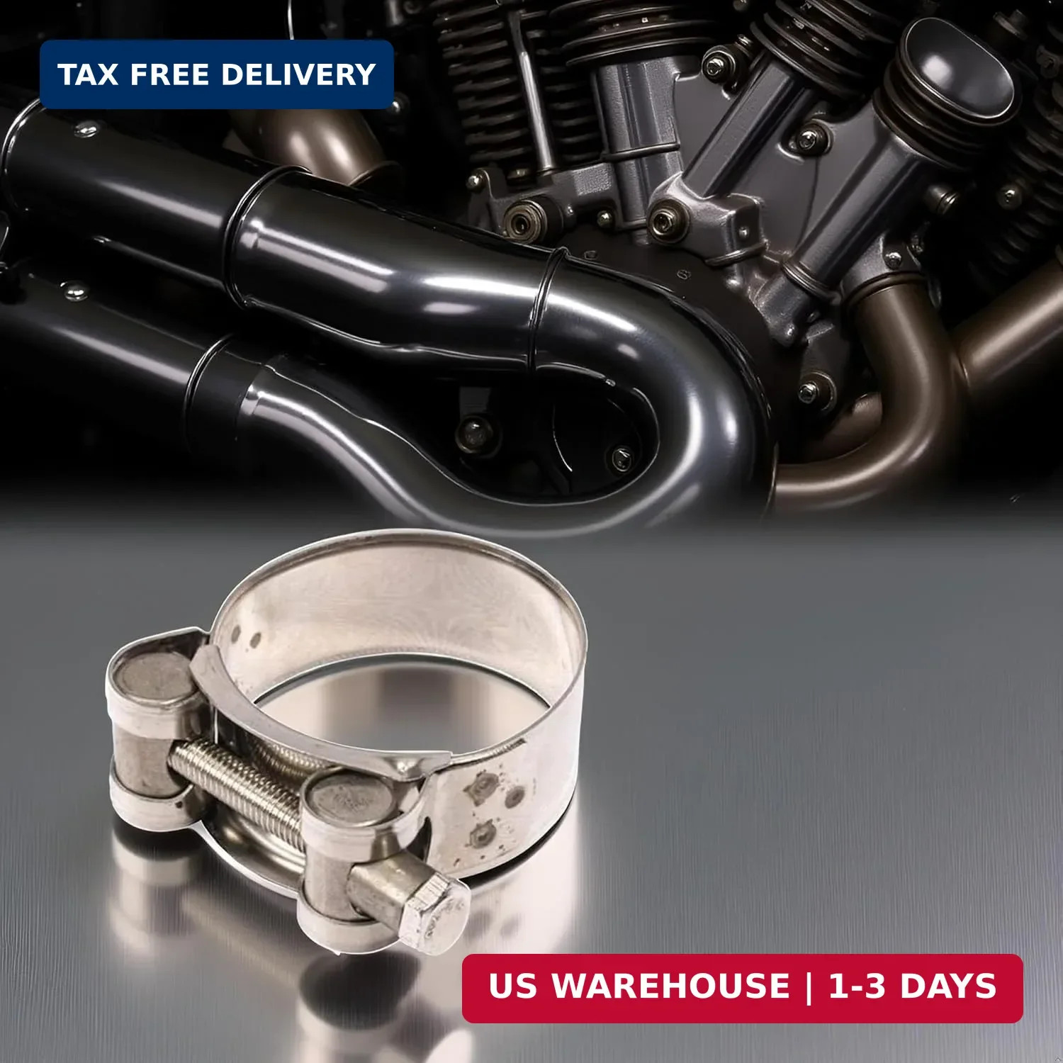 2Pcs Exhaust Clamp Stainless Steel Exhaust Band Clamp Replacement for Motorcycle