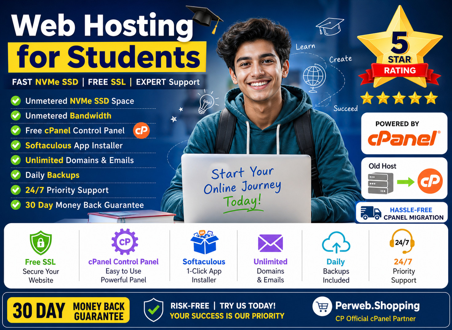 Web Hosting for Students – 🎓 Unlimited SSD, Secure SSL, Email | Fast $14.99/Yr