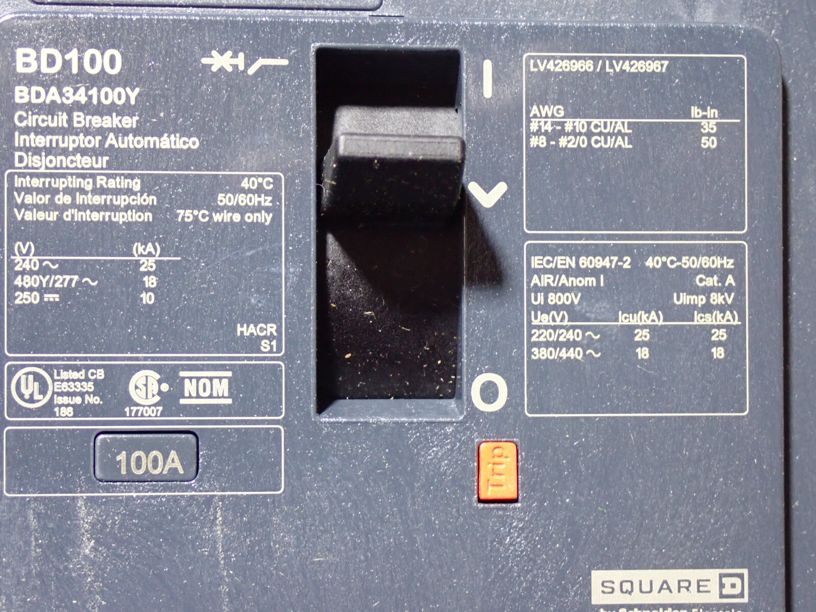 BDA34100Y SQUARE D 100A PowerPact B Circuit Breaker NEW