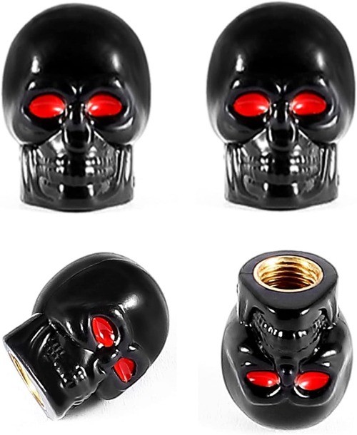 Black Skull Style Anti-Rust Valve Stem Caps with Copper Core for Color: Black