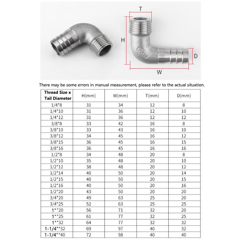 BSP 304 Stainless Steel Male Thread Fitting x Barb Hose Tail End Elbow Connector