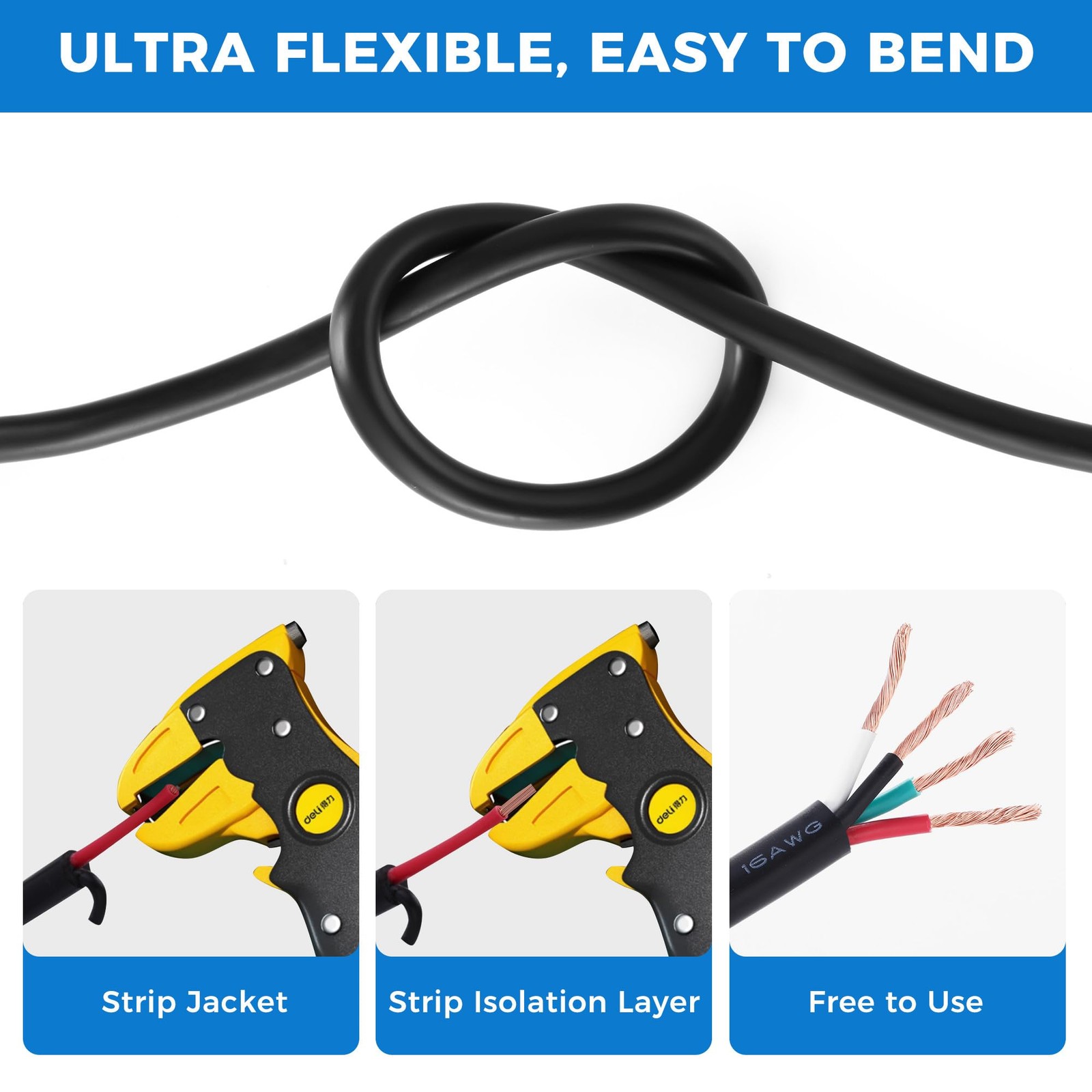 Sptdacsfp 14/6 Gauge Electrical Wire 6 Conductor Extension Cable 100 Foot