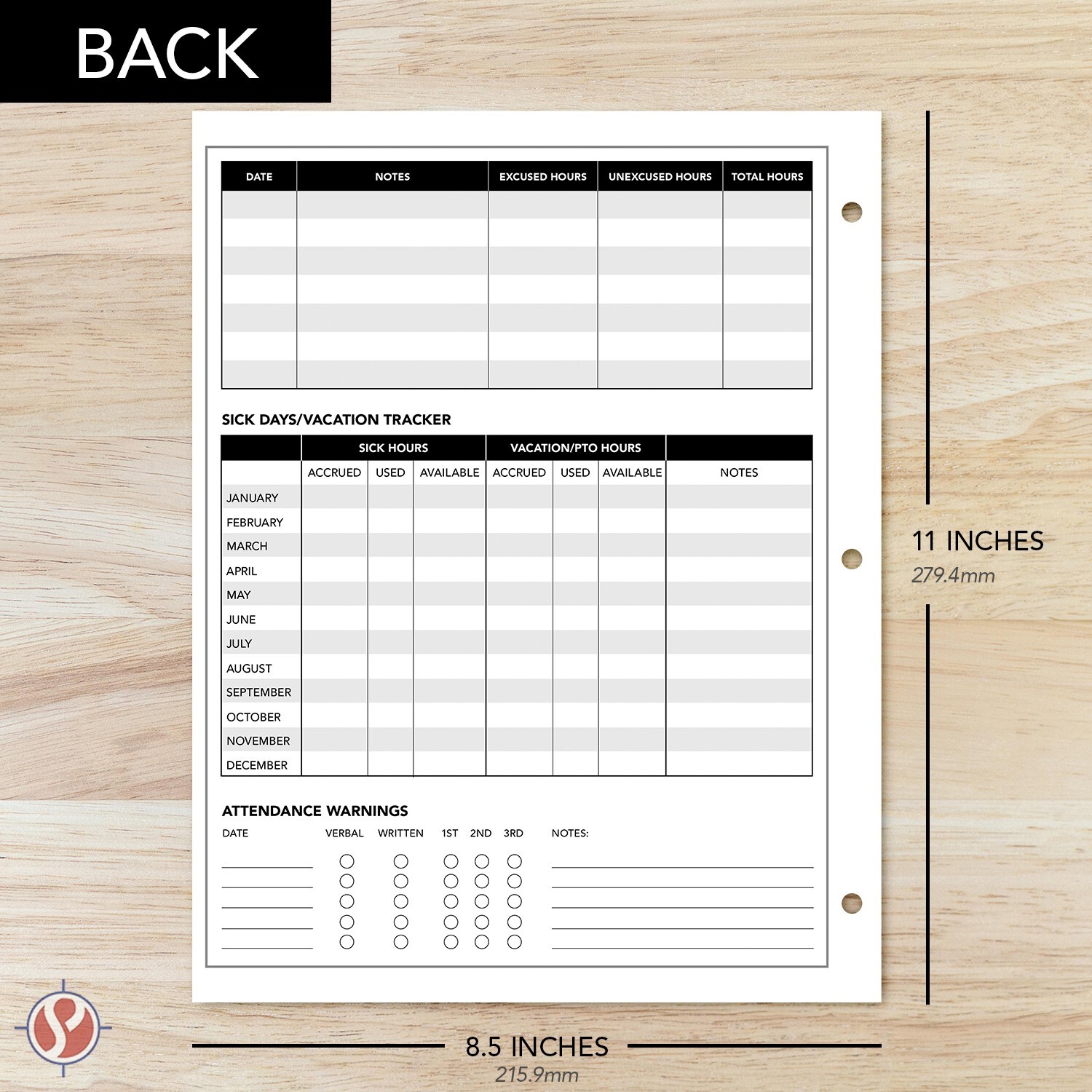 2023 Attendance Calendar Cardstock, Employee Work Tracker, 8.5 x 11, 25 Qty