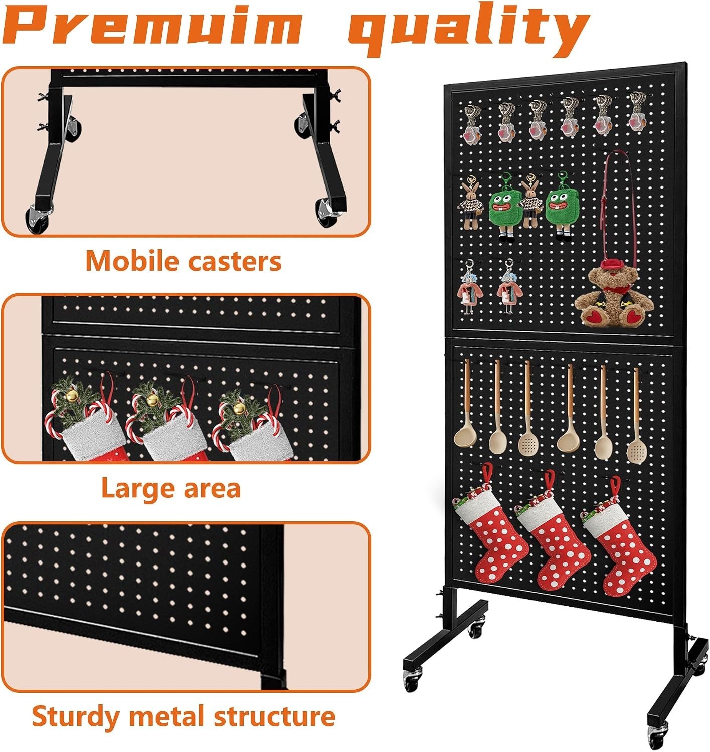 2 x 5.5 Ft Standing Pegboard Display with T-Base, Locking Wheels and 30 Hook….