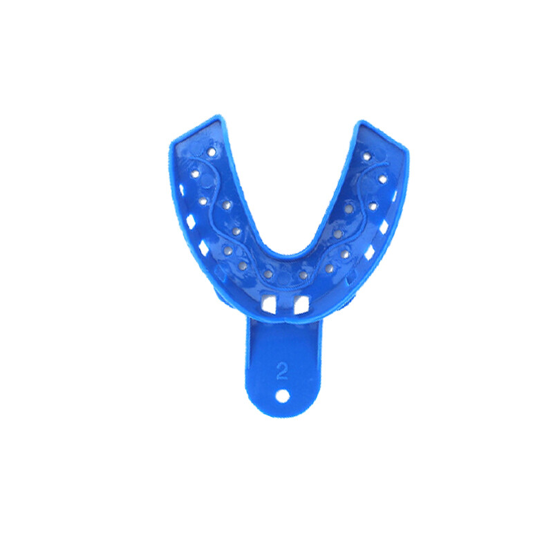 2PCS Dental Impression Trays Blue Plastic Perforated Set Upper / Lower S/M/L/XL