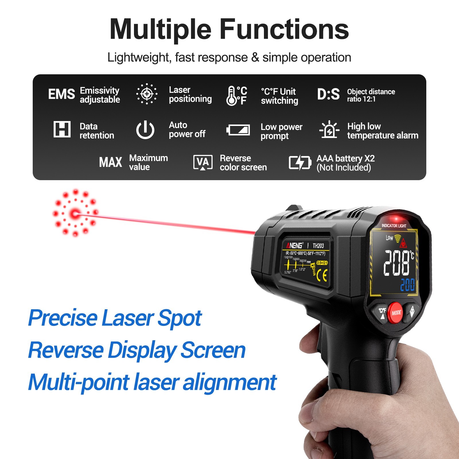 ANENG Infrared Thermometer Digital Laser Temperature Gun 12:1 IR Heat Meter Test