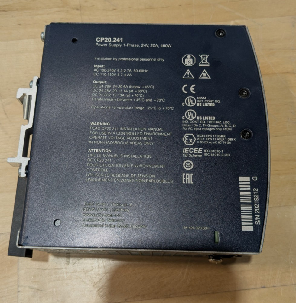 Puls Dimension CP20.241 24V 20A 480W DC Power Supply Din Rail Mount