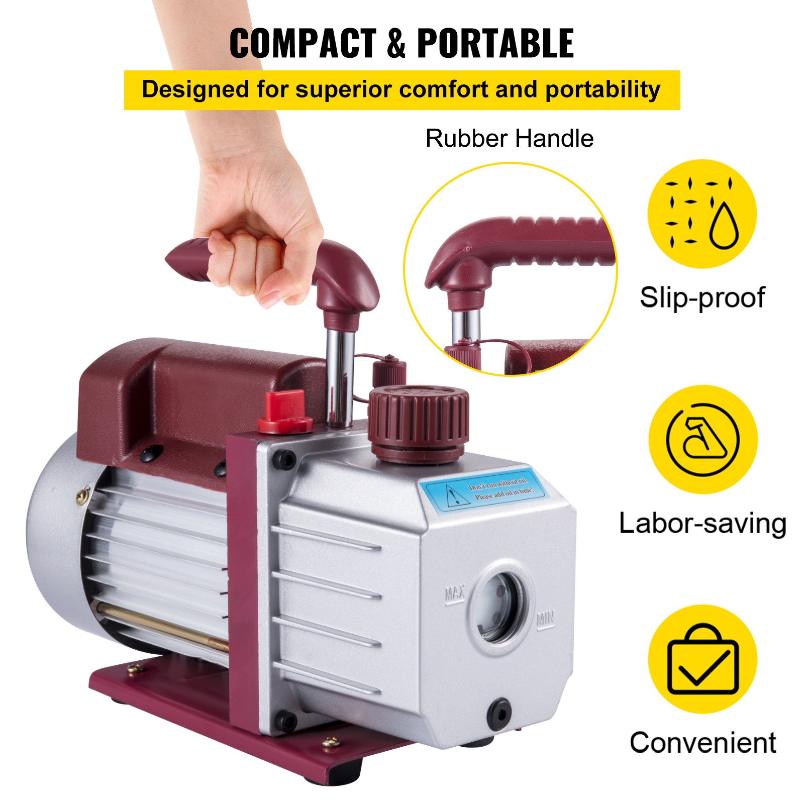 4.5CFM Vacuum Pump Rotary Vane 1/3HP 5 Pa 1-Stage Air Conditioning Fridge Model