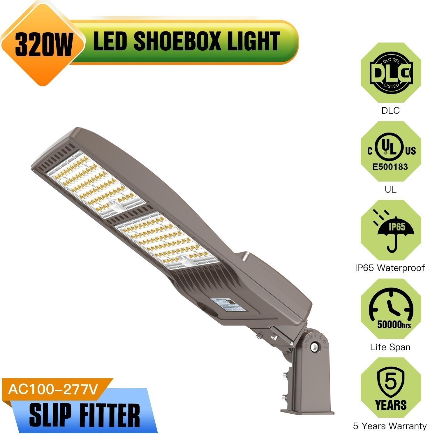 320 Watt LED Parking Lot Light Commercial Outdoor IP65 Shoebox Street Pole Lamp