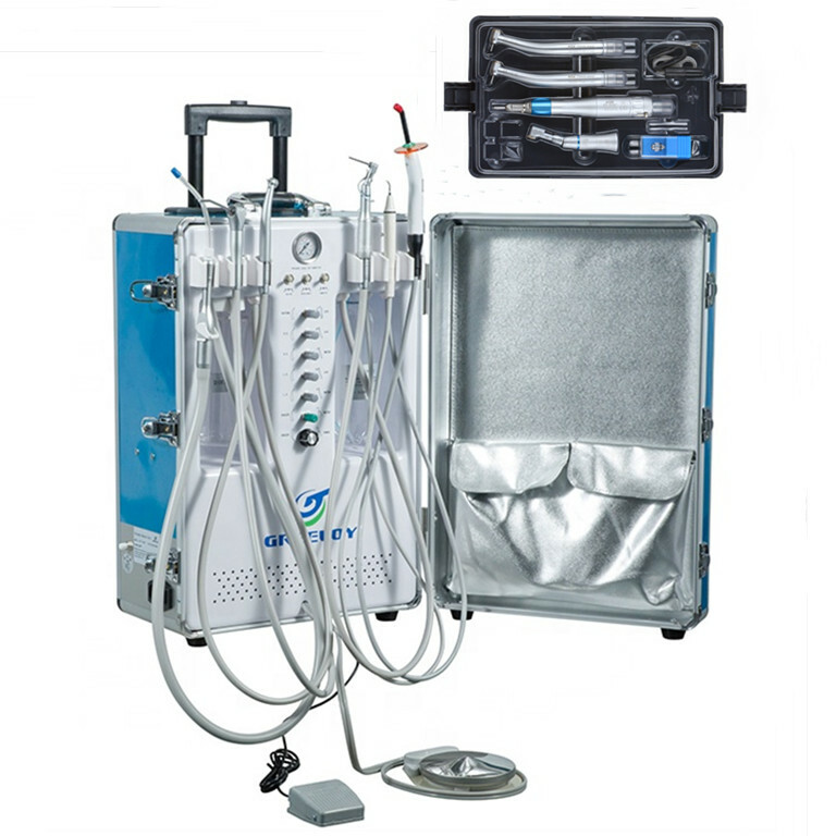 Greeloy Portable Dental Unit w/ Air Compressor Curing Light Scaler 2H Handpieces