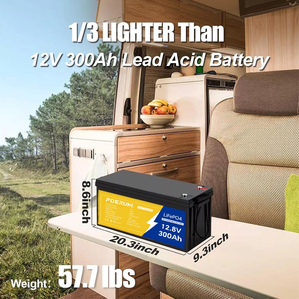 12V 300Ah LiFePO4 Lithium Battery 15000 Deep Cycle BMS Solar RV Marine Off-grid