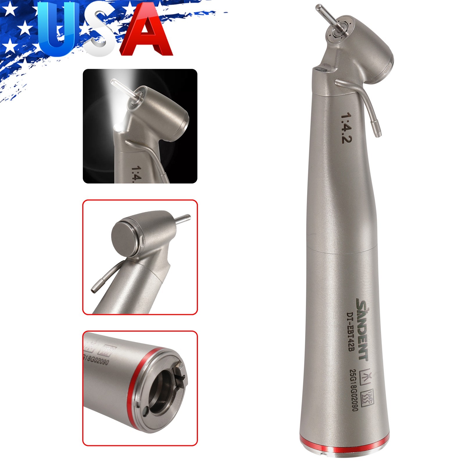 SANDENT Handpiece LED 1:4.2 Contra Angle 45° Surgical External Spray