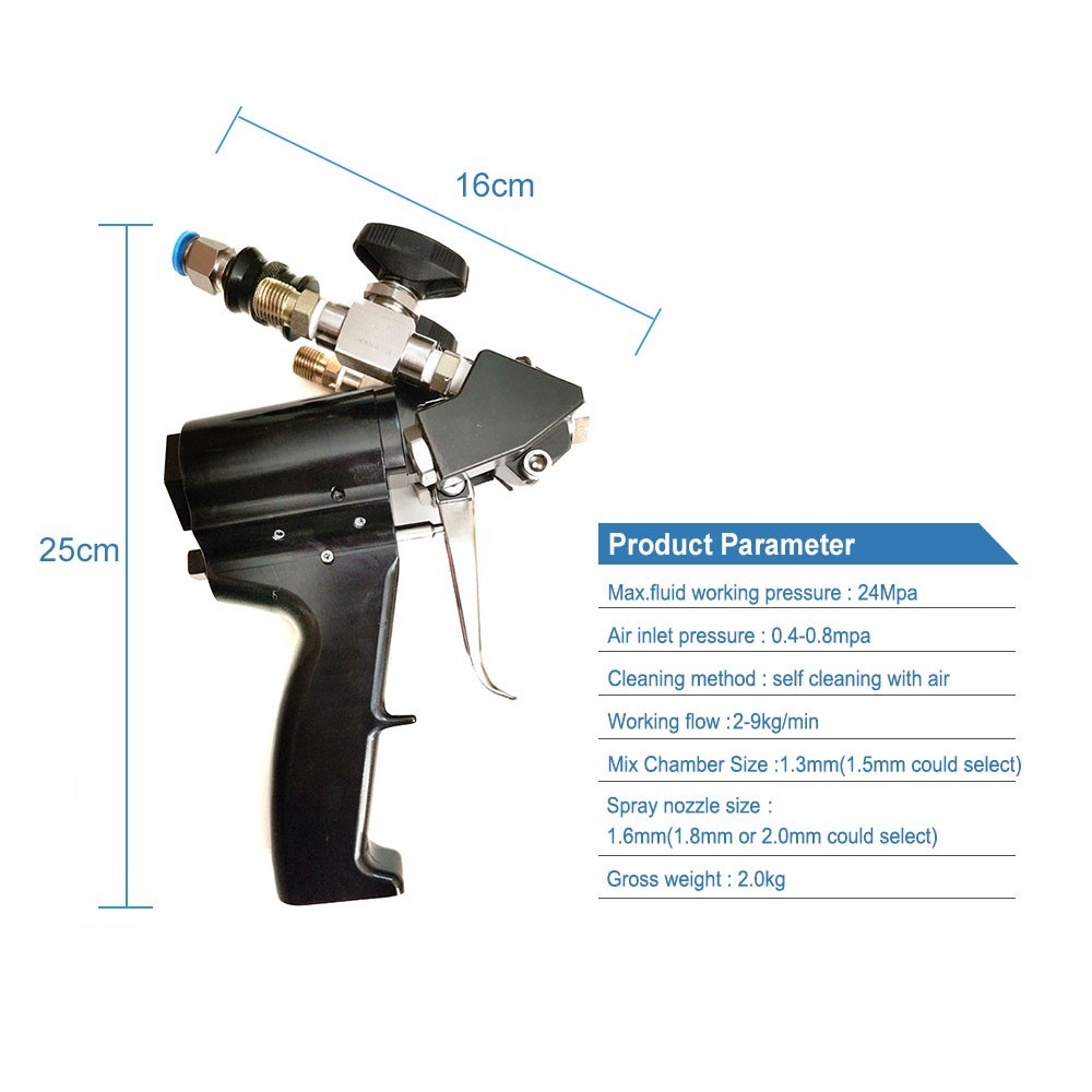 Cast Aluminum Handle P2 PU Foam Polyurethane Air Purge Spray Gun Self Cleaning