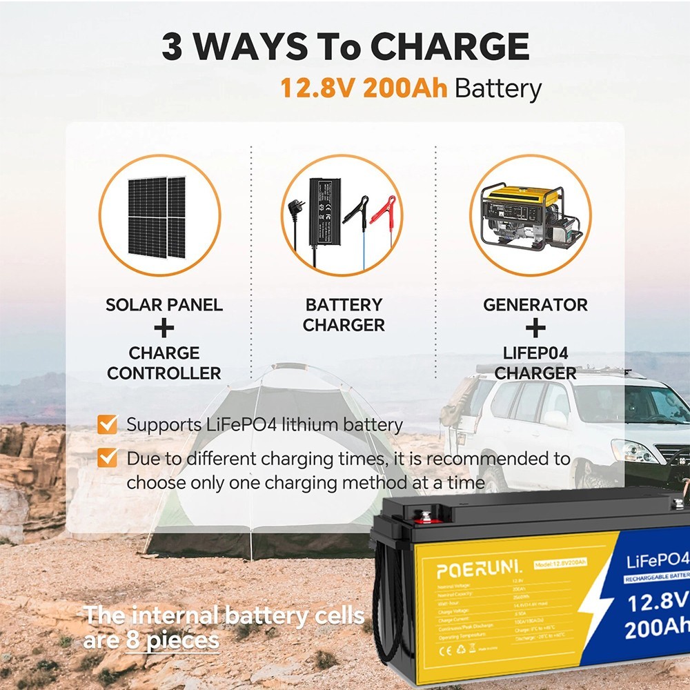 12v 200ah lifepo4 lithium solar battery deep cycle BMS For Off-grid RV Marine
