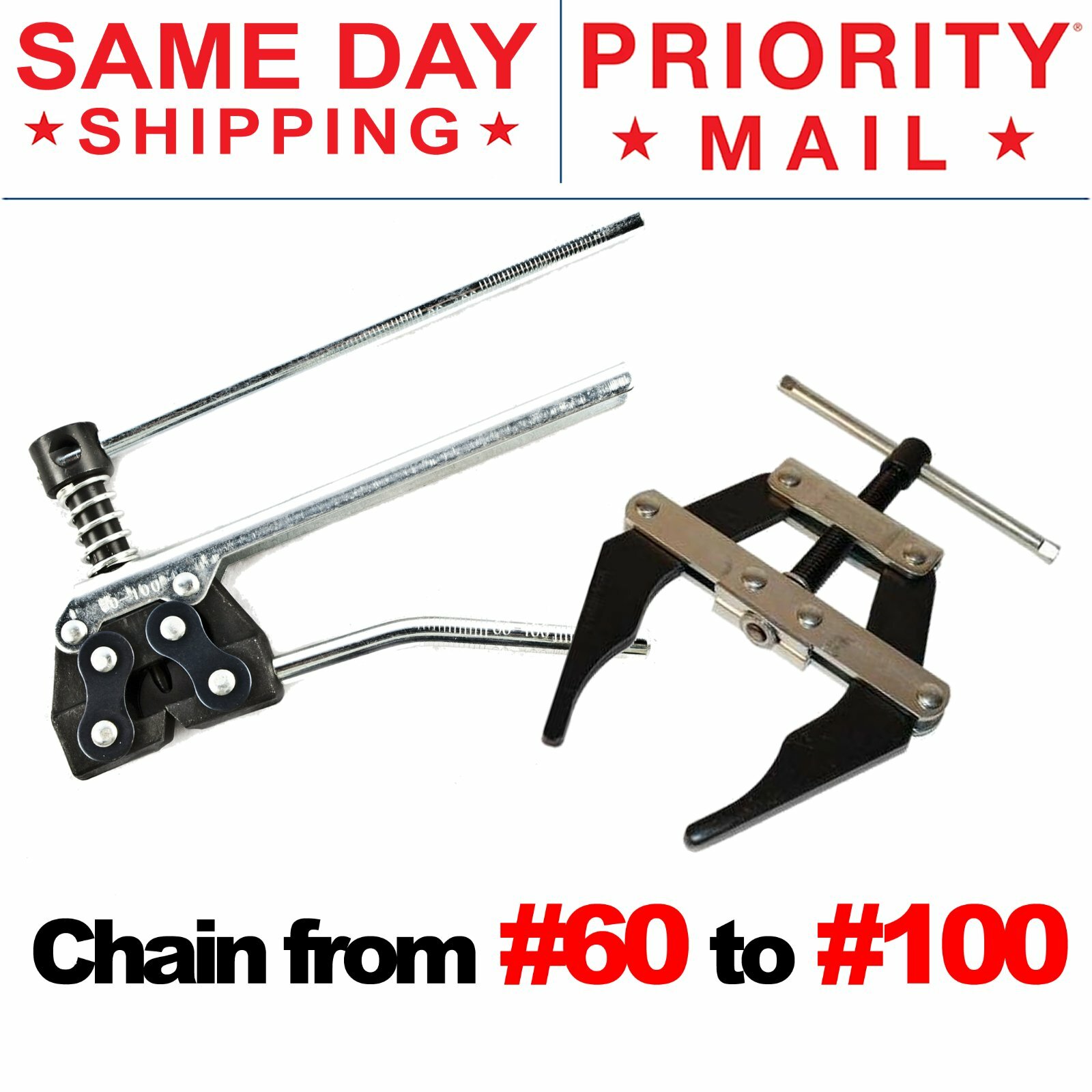 Roller Chain Tool Kit Breker Cutter + Puller Holder #60 – #100