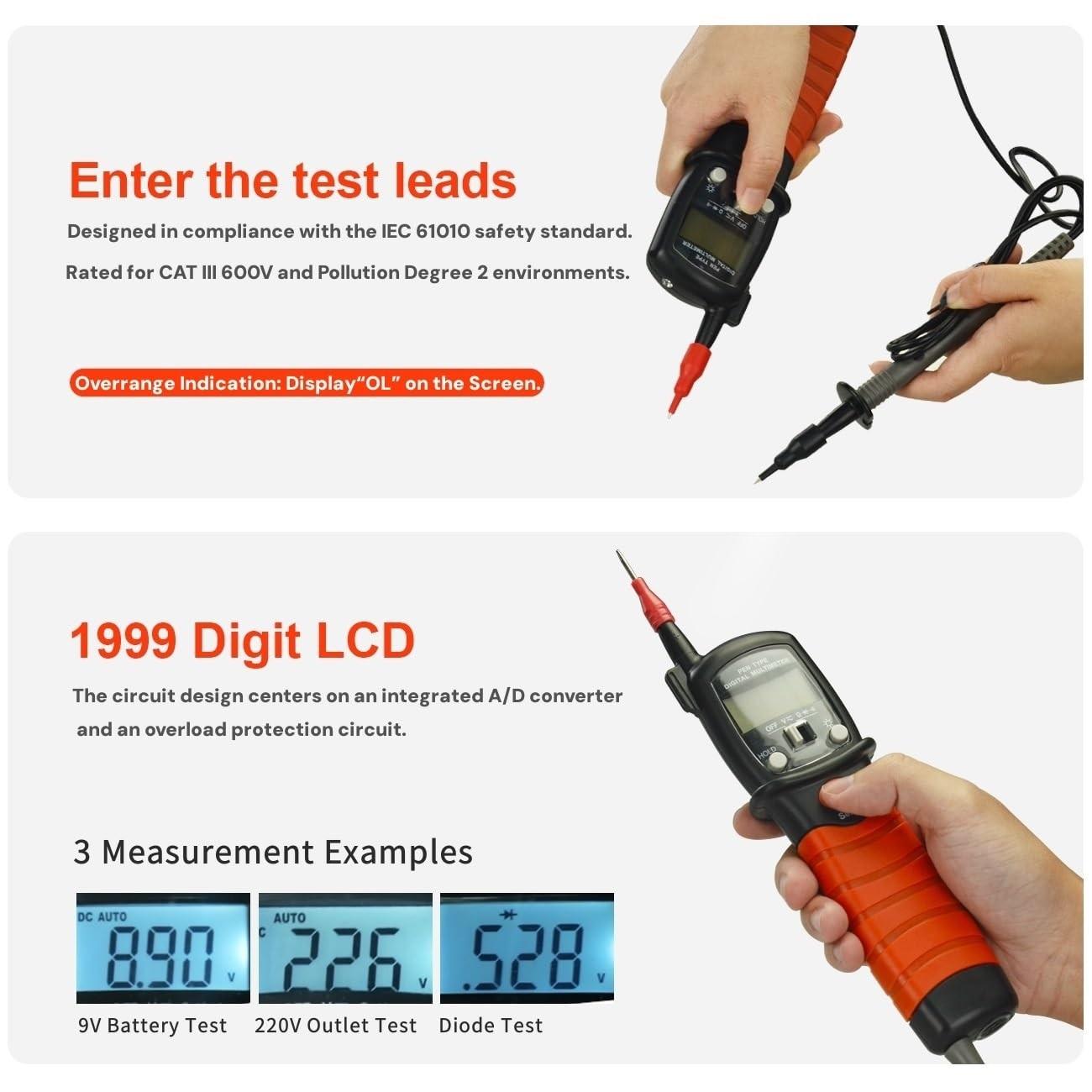 Pen Voltmeter Multimeter, 600V AC/DC Voltage Tester, Resistance 20MΩ Ohm Mete…