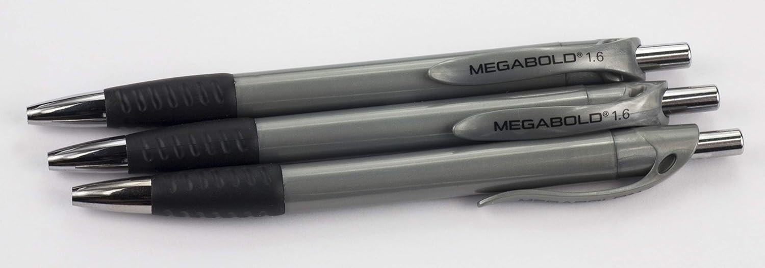 Promarx Megabold Retractable Ballpoint Pens with Comfort Grip, 1.6 mm, Black, 3
