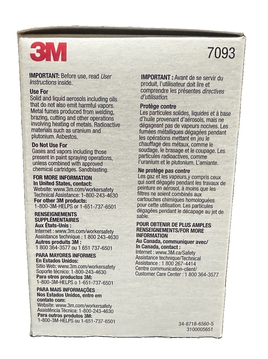 3M 7093 P100 Particulate Filters Respirator Cartridges 12ct Filters Exp 04/2026