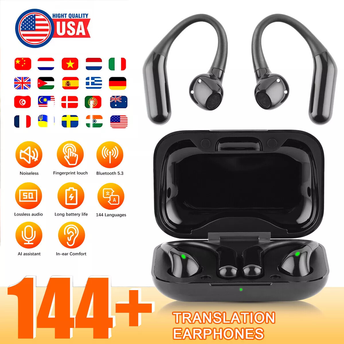 144+ Language Translator Earbuds Wireless Bluetooth Headphones For IOS Samsung