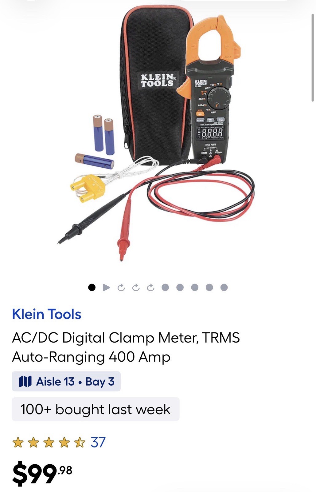 Klein Tools CL390 True RMS CAT III 600V 400A AC/DC Clamp Meter Temp 6000Ct