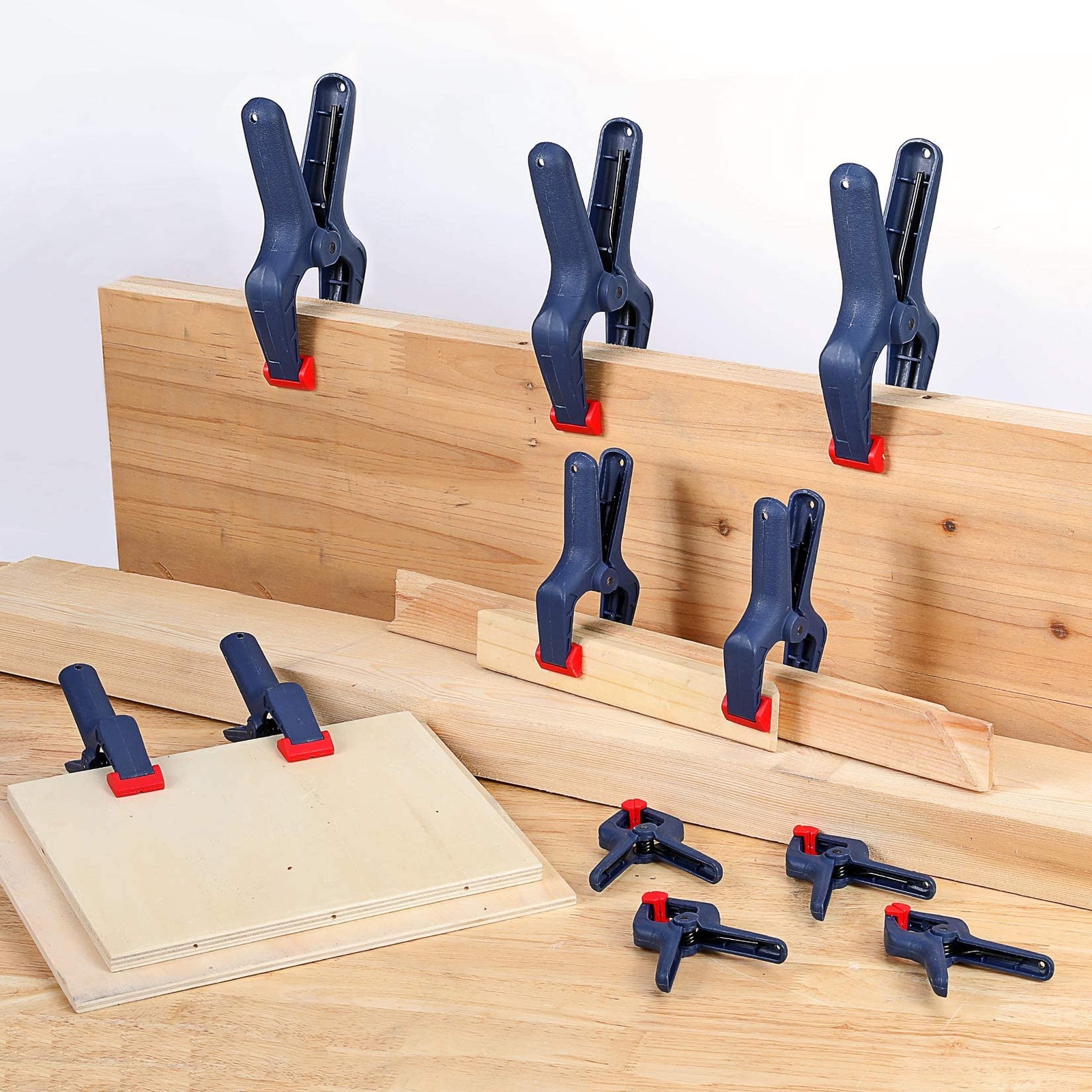 WORKPRO Spring Clamp Set, Mixed Size Set (3-3/8″, 4-1/2″, 6-1/2″), Blue