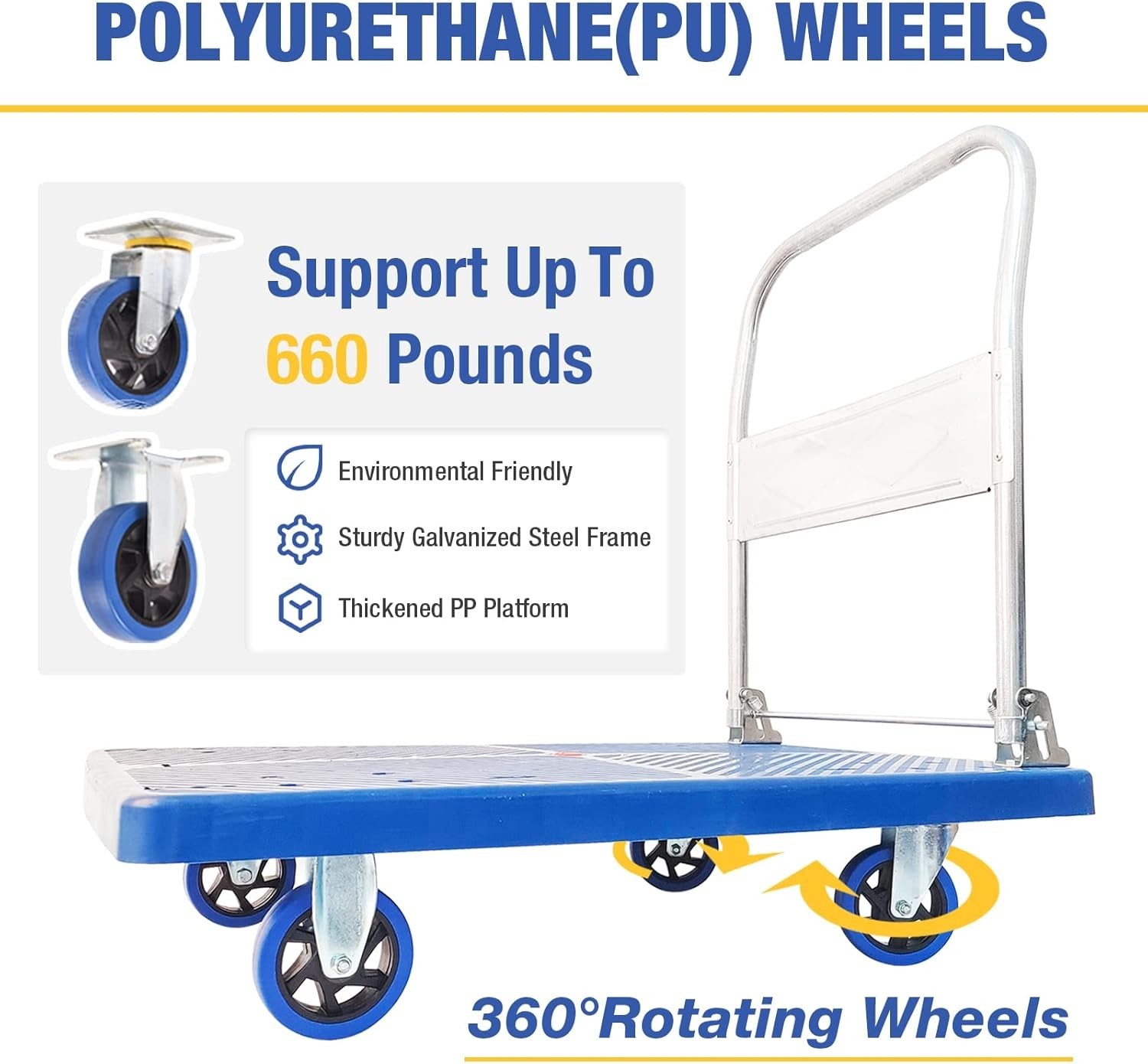 Heavy Duty Foldable Push Cart with 4 Swivel Wheels – Ideal for Home & Garden