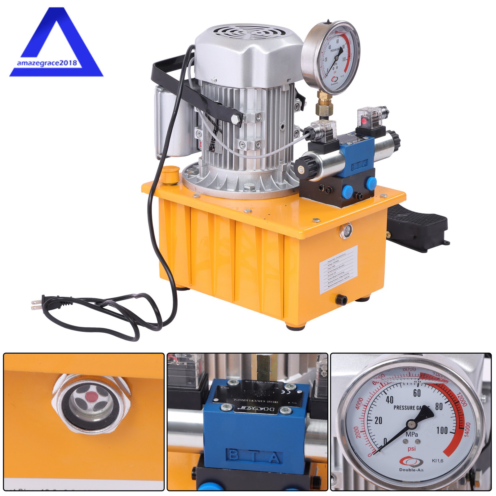 Electric Hydraulic Pump Double Acting Oil Pump 10000 PSI 750W 8L Solenoid Valve