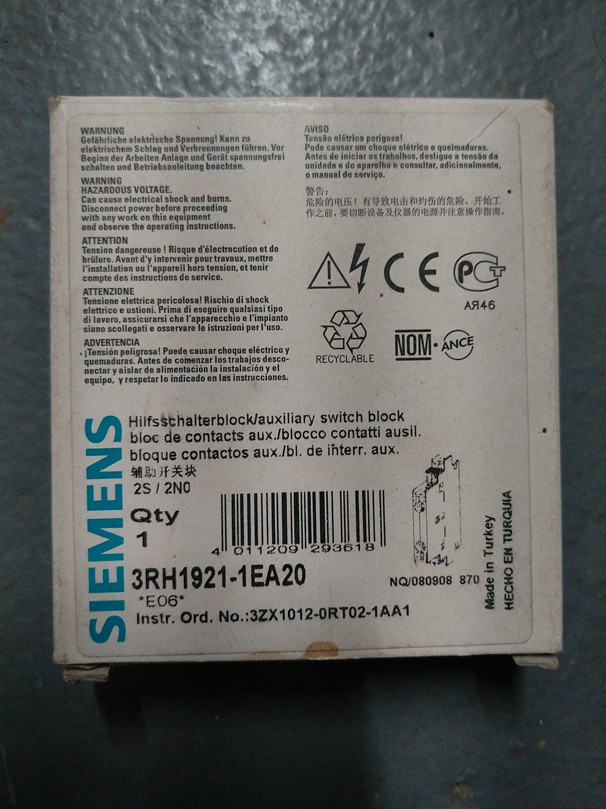 SIEMENS 3RH1921-1EA20 / 3RH19211EA20 NEW FREE SHIPPING