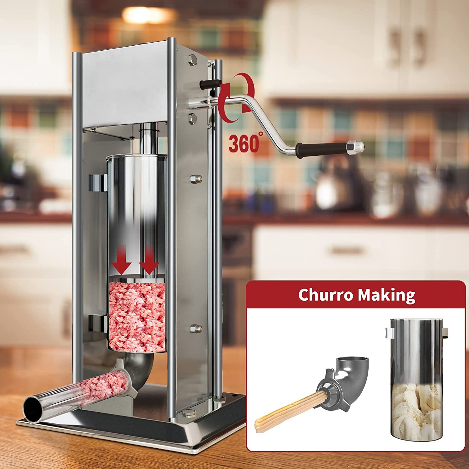 32LB/15L Sausage Stuffing Machines Stainless Steel Commercial w/ 4 Stuffing Tube