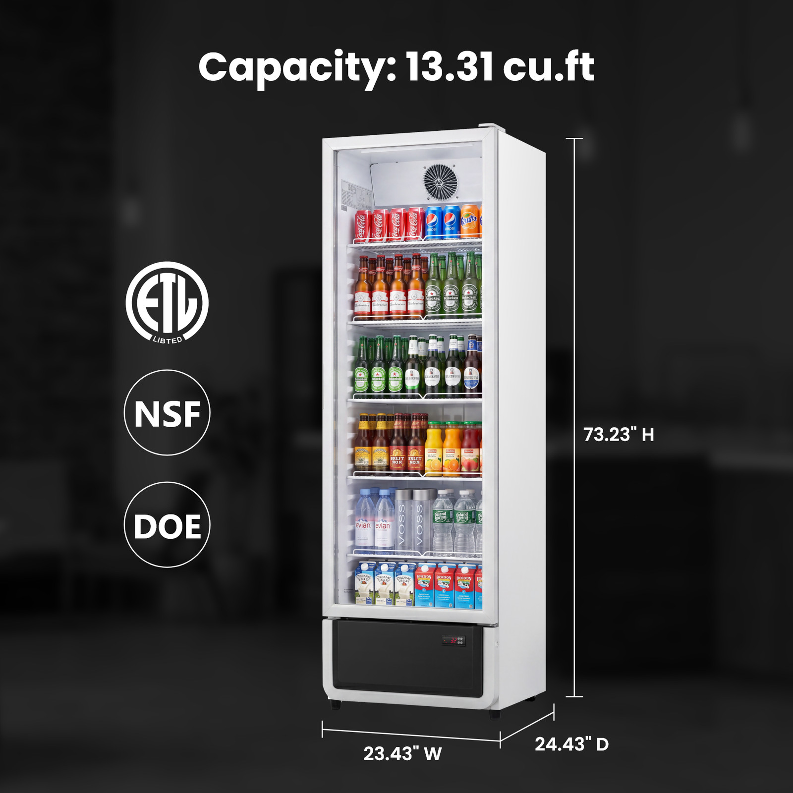Yeego Commercial Refrigerator 13.31 Cu.ft Upright Beverage Display Cooler White