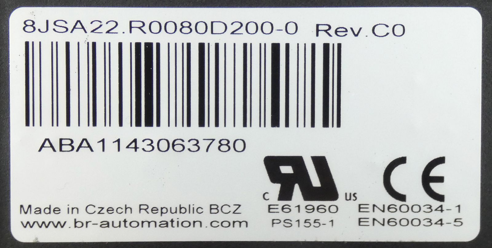 B&R 8JSA22.R0080D200-0 Rev. C0 0.62/0.83Nm 8000rpm + 8GA40-060–008S2J2 -Unused-