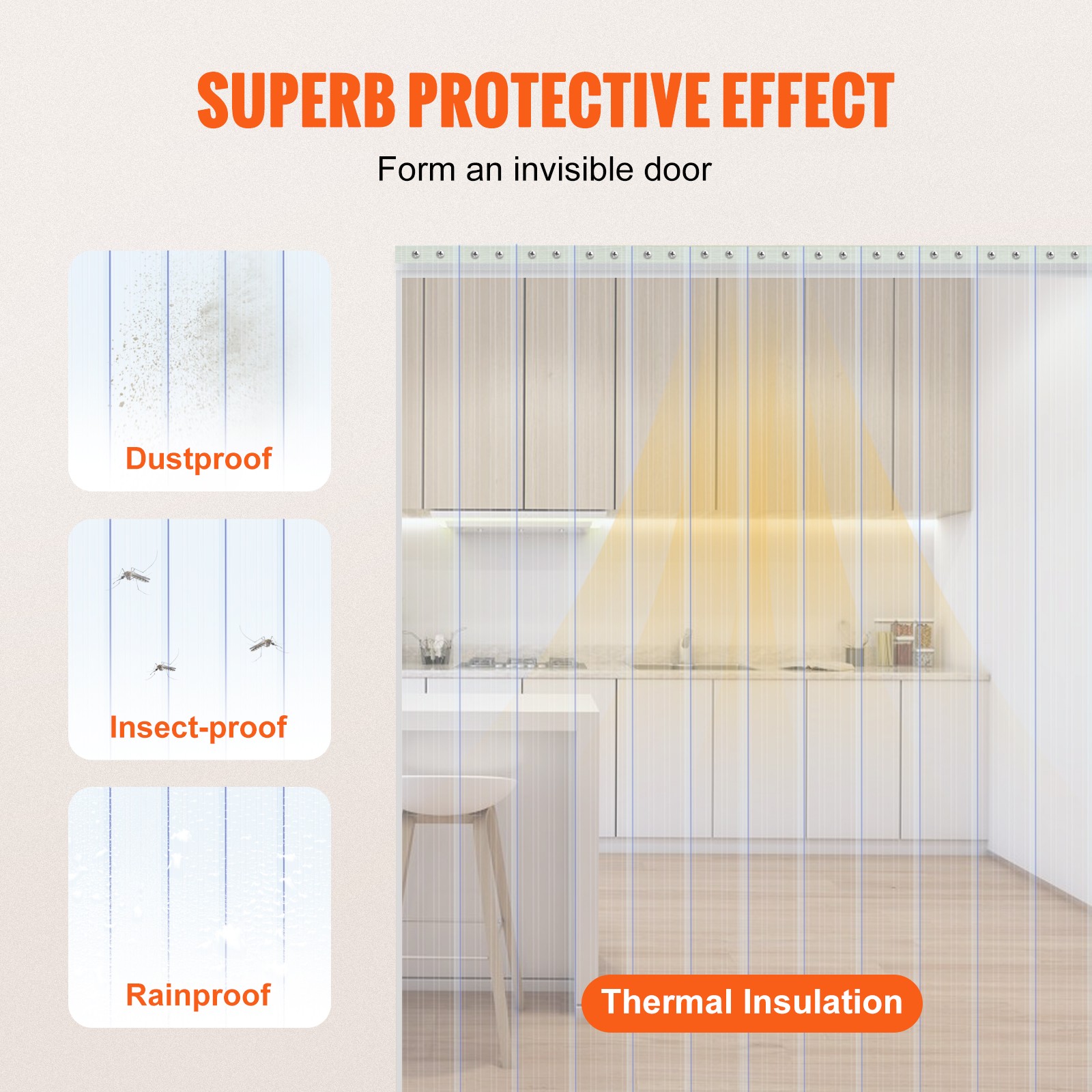 VEVOR Strip Curtain Ribbed PVC Door Curtain 164’x8″ Roll Cooler Freezer Plastic