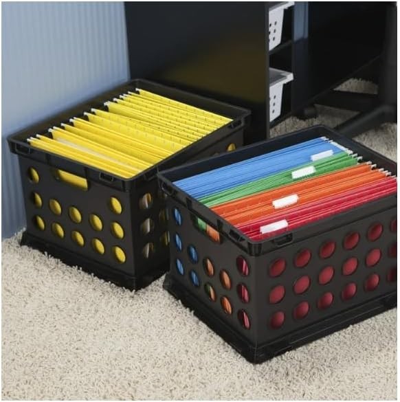 Stackable File Crate with Handles, for Letter & Legal Files, Black