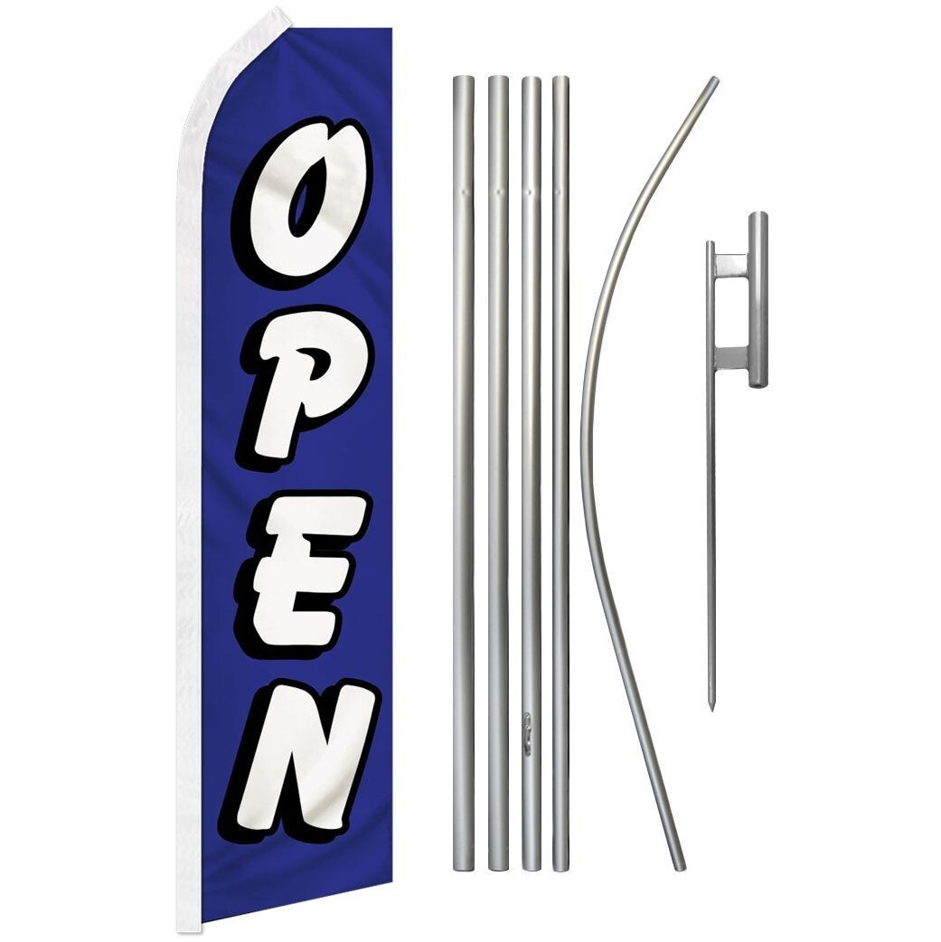 Open (Blue & White) Swooper Advertising Flag & Pole Kit