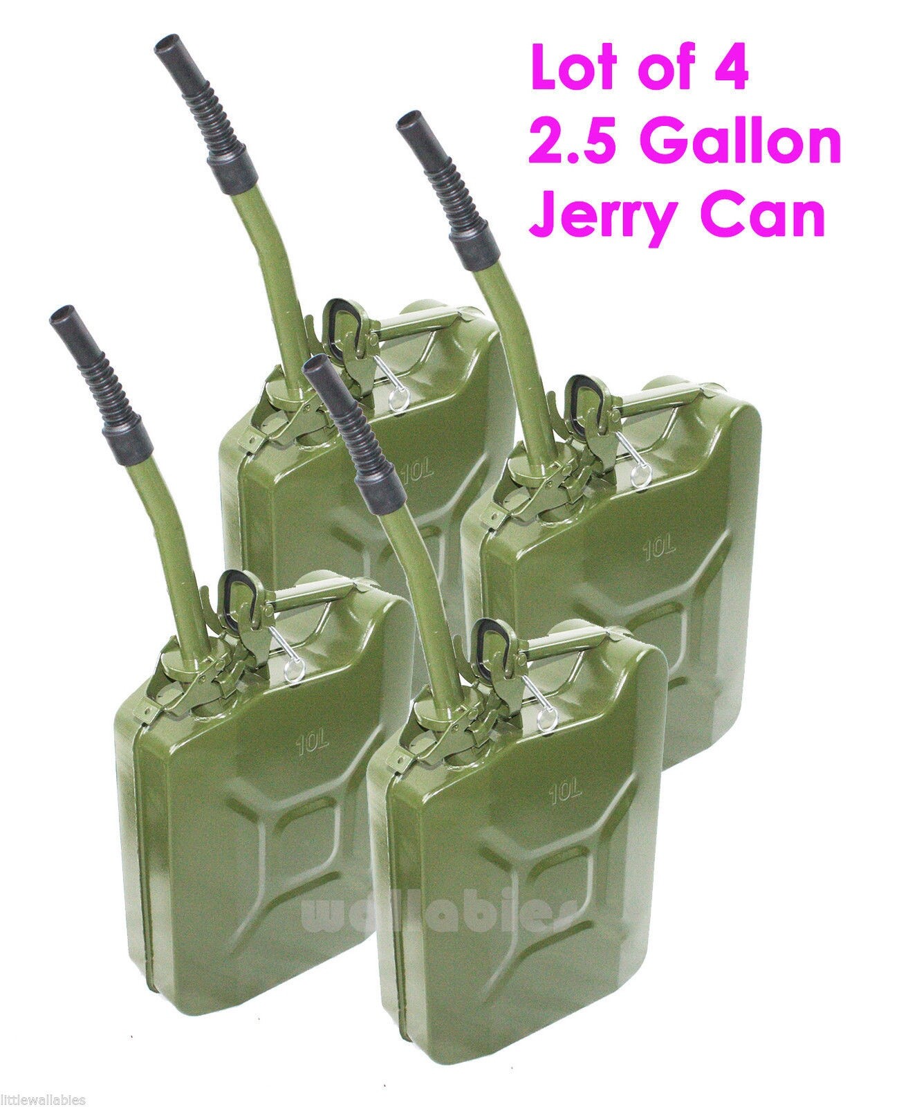 Lot(4) 2.5 Gallon 10L Jerry Can Gas Steel Tank Green Military NATO Style