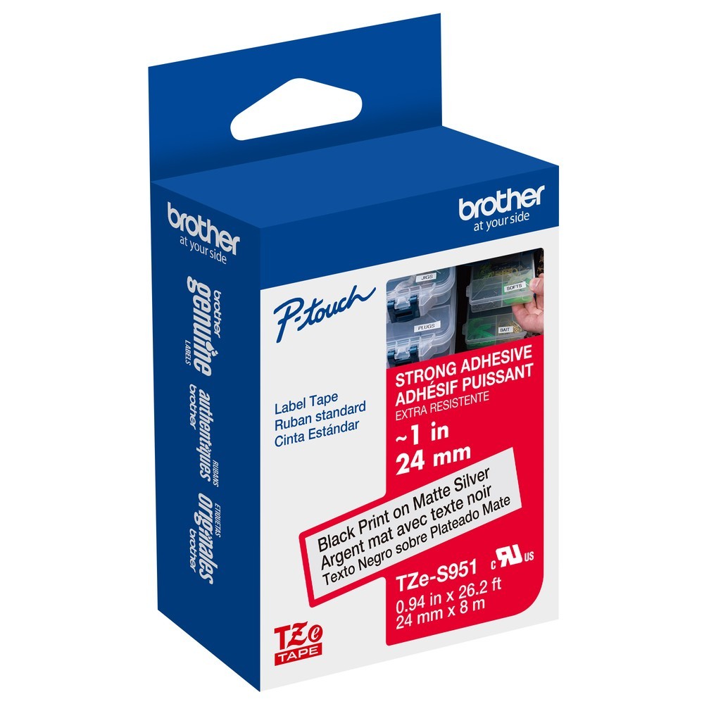 Genuine Brother TZe-S951 Strong Adhesive Black on Silver 24mm 1″ Label Tape