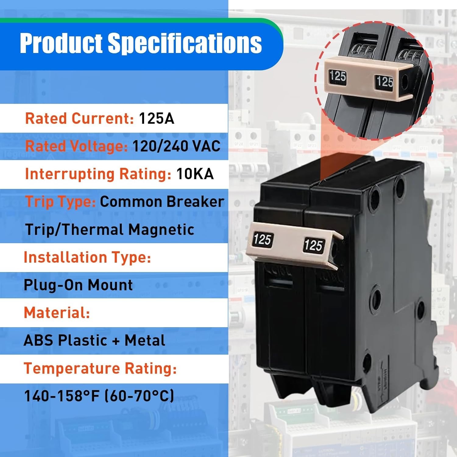 Reliable 2-Pole 125-Amp Circuit Breaker with 10 KAIC – Easy Plug-In Mounting