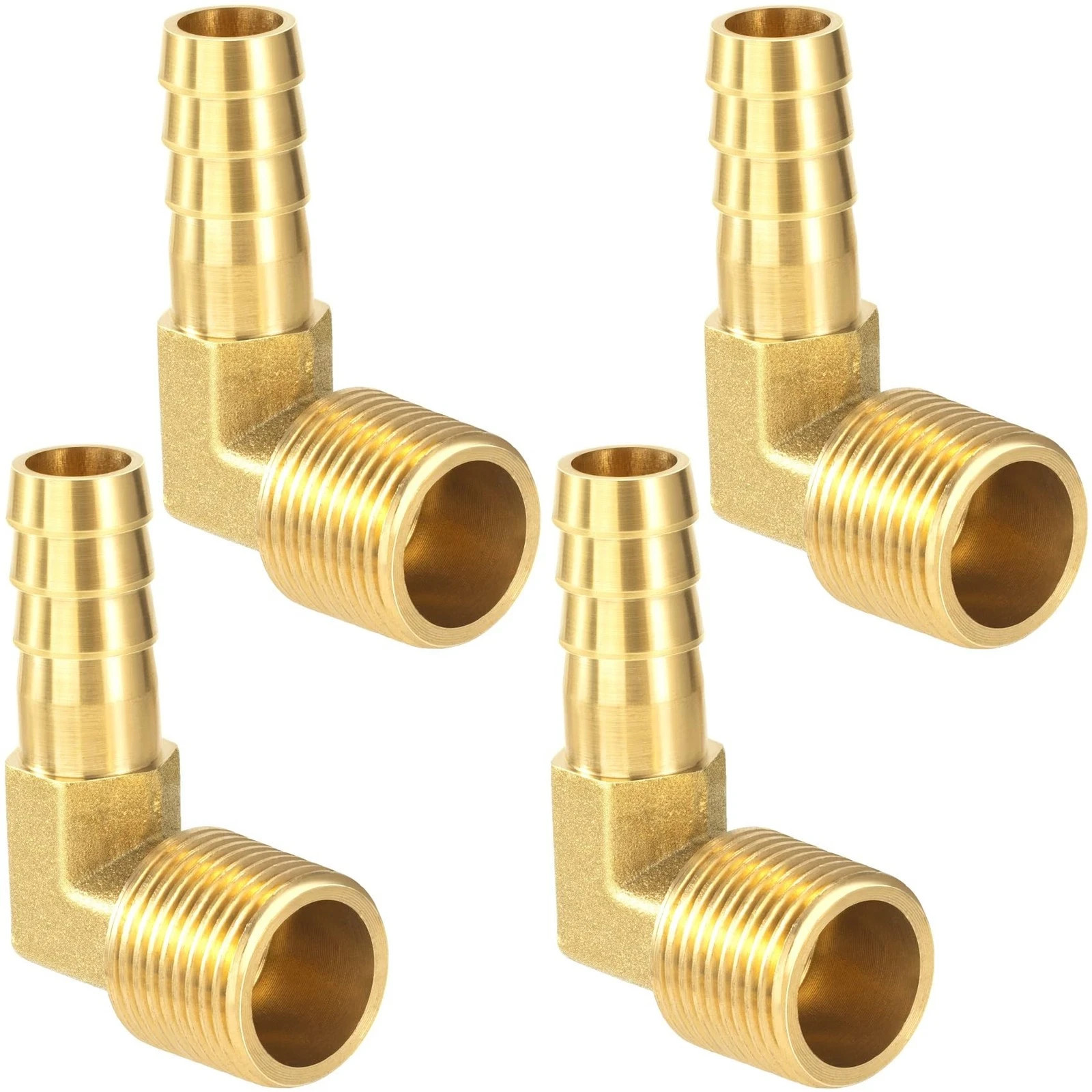 4Pcs 3/8″ Brass Hose Barb x 3/8″ NPT Male, 90 Degree Elbow for Water Fuel Air