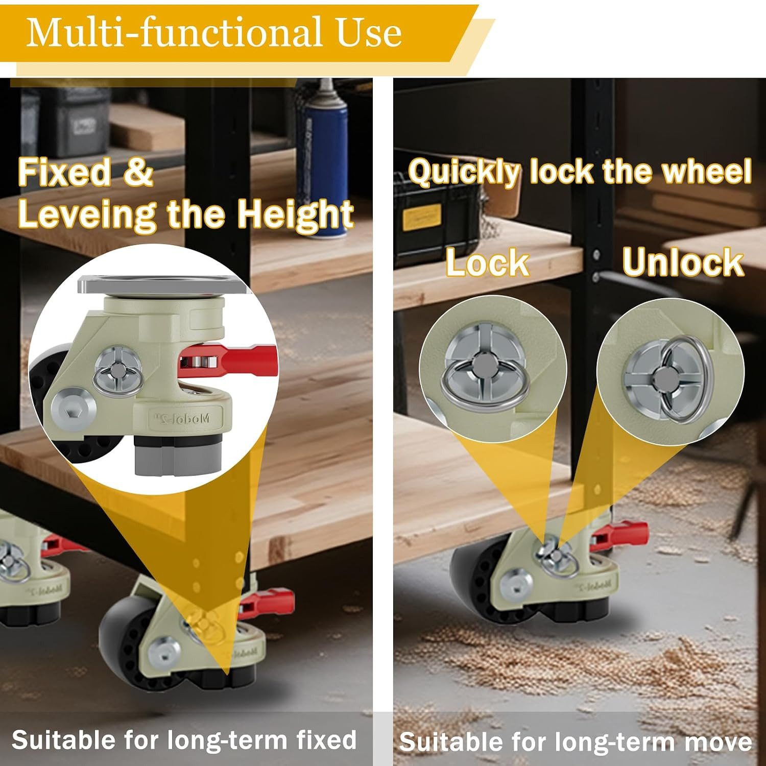 Leveling Casters Wheel Heavy Duty 3300LBS Load Capacity Caster Set of 4