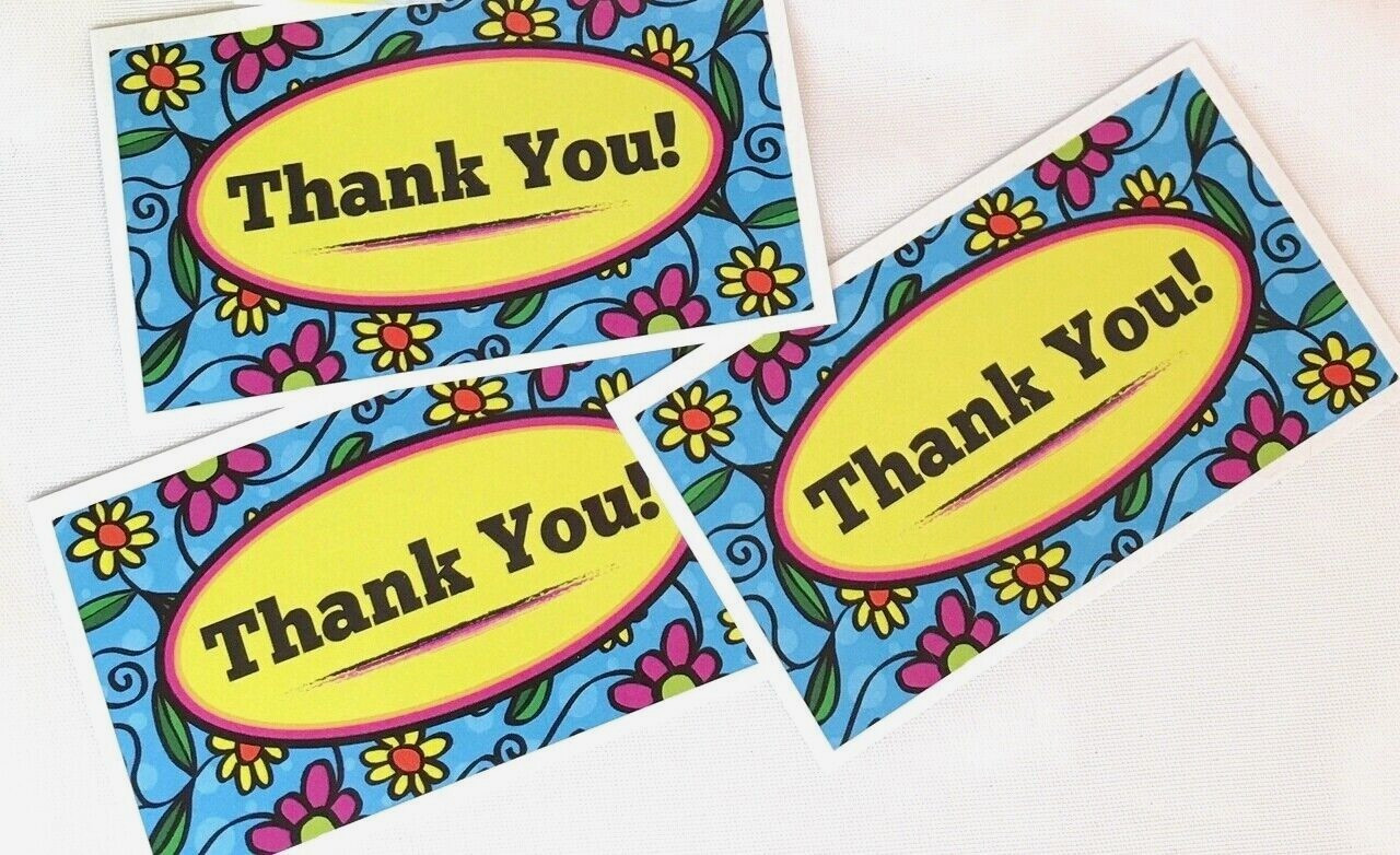 Business Cards Thank You Business Cards, Tags Blue Yellow Flowers 3.5×2″