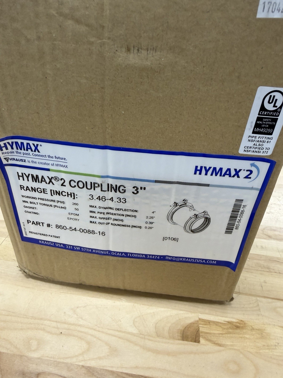 HYMAX 2 Coupling 860-54-0088-16 3″ Pipe Fitting 3.46-4.33 Inch Range