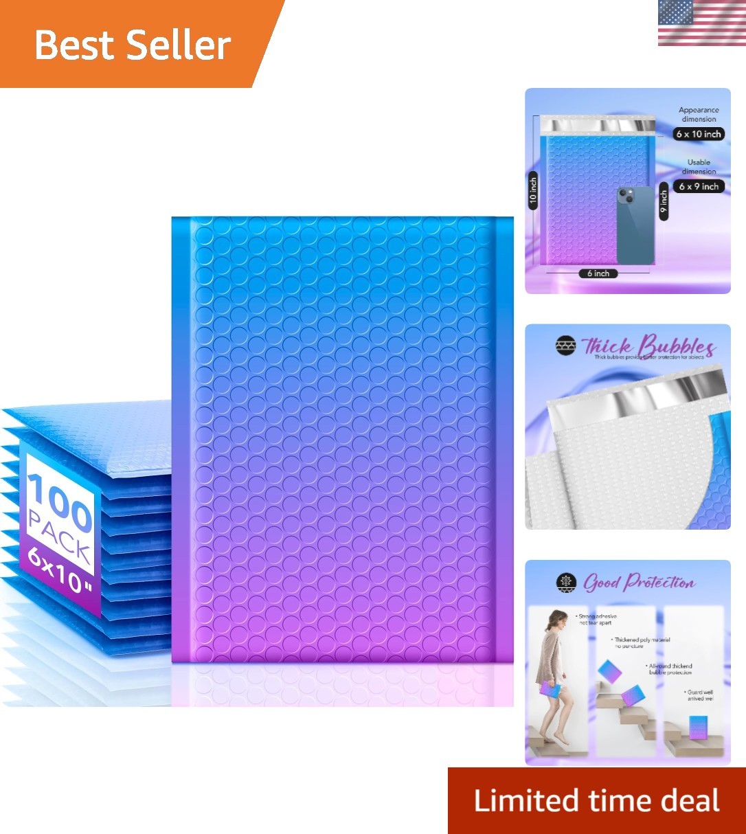 Lightweight Self-Seal Bubble Mailers 6×10