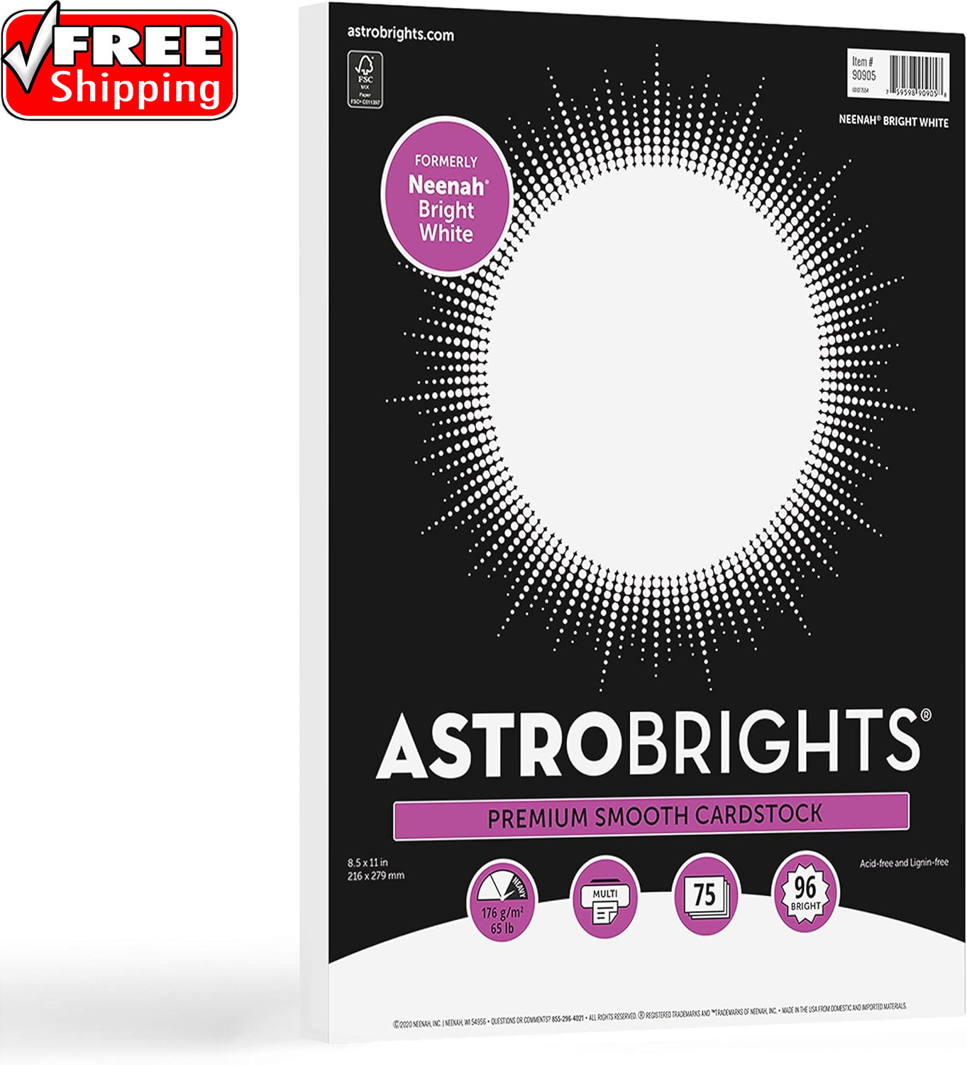 / Bright White Cardstock, 8.5″ X 11″, 65 Lb/176 Gsm, White, 75 Sheets (90905-02)