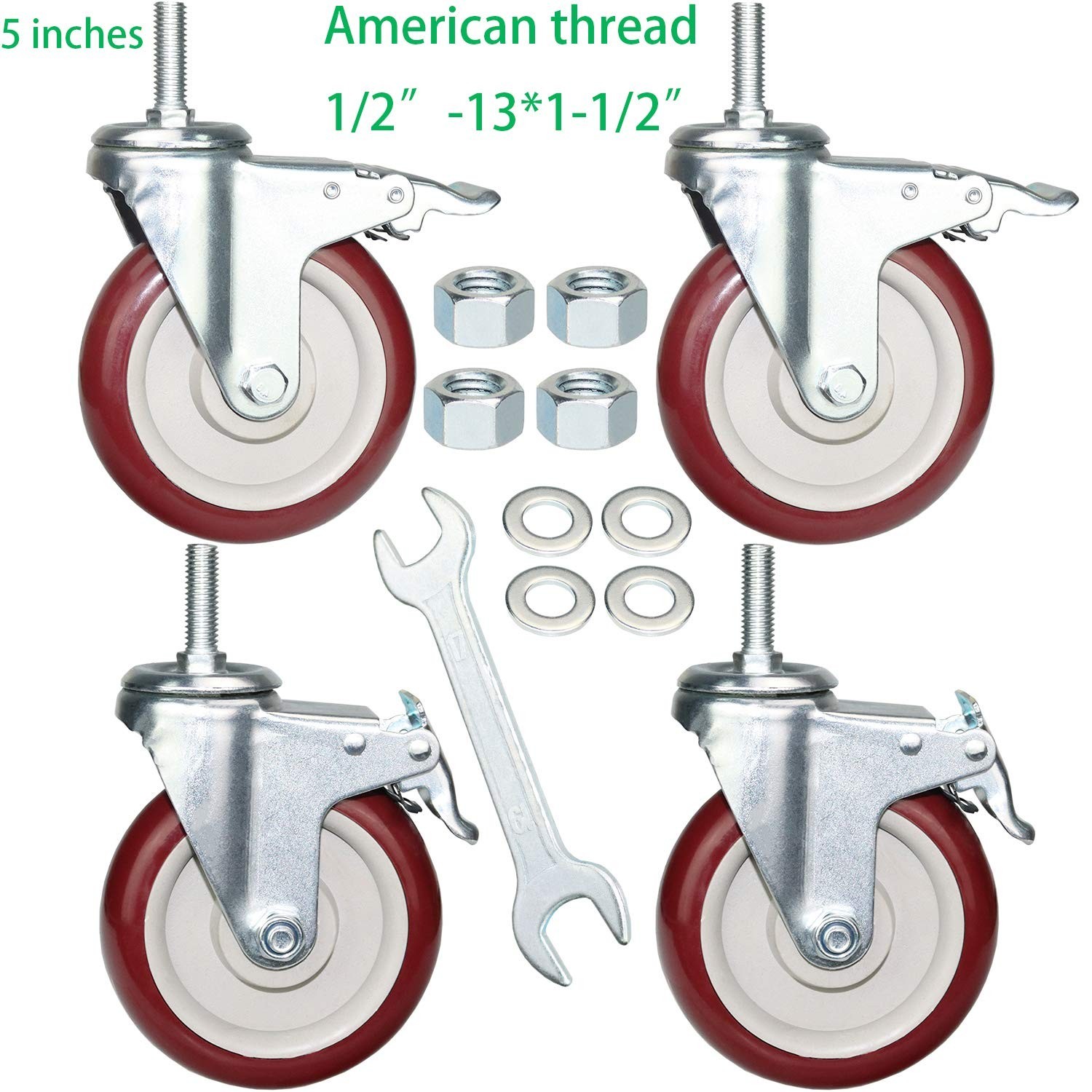 5 Inch Swivel Stem Casters Heavy Duty American Size UNC 1/2″-13×1-1/2 Stem Th…
