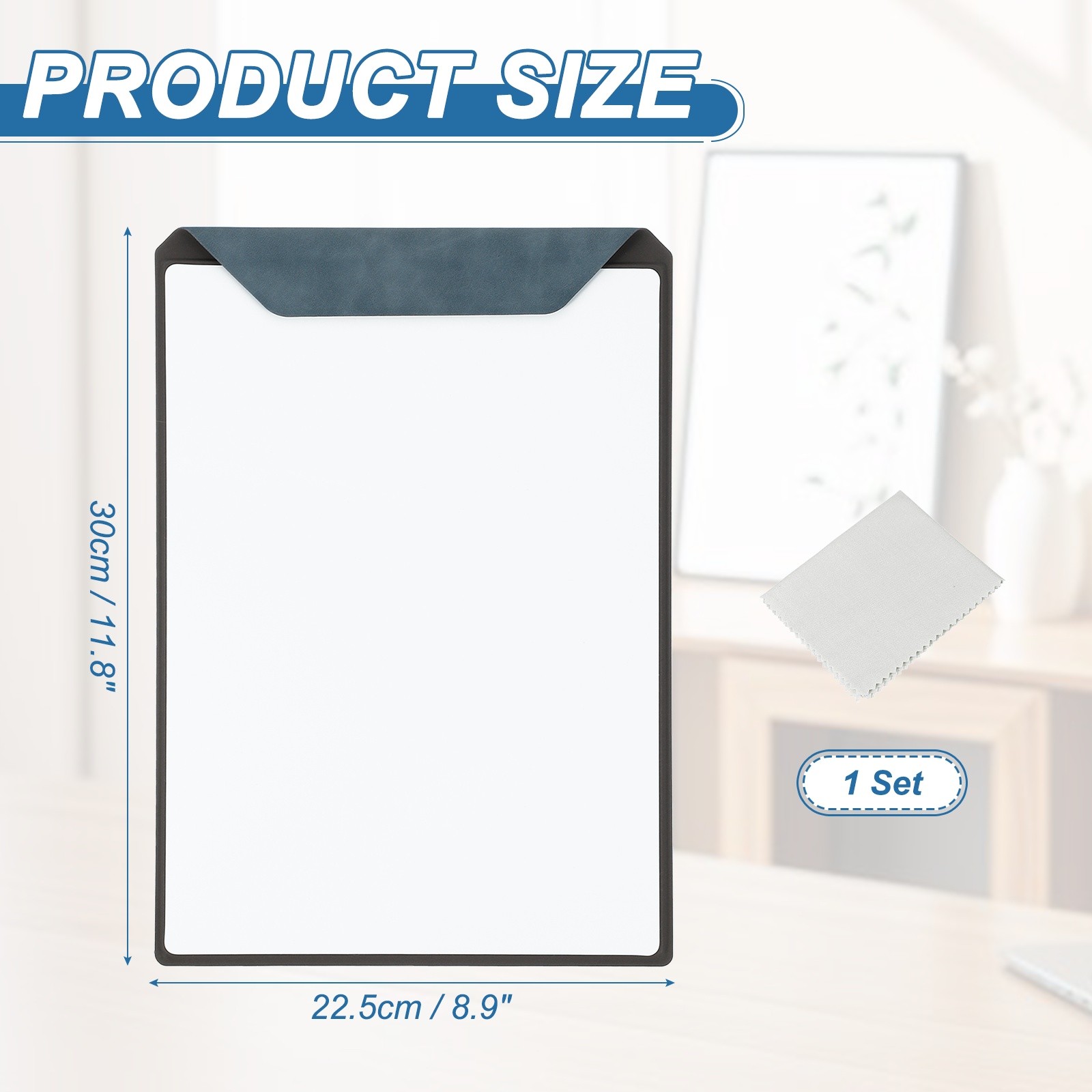 11.8×8.9″ PU Leather Calendar Dry Erase Whiteboard with Wipe Cloth, Blue