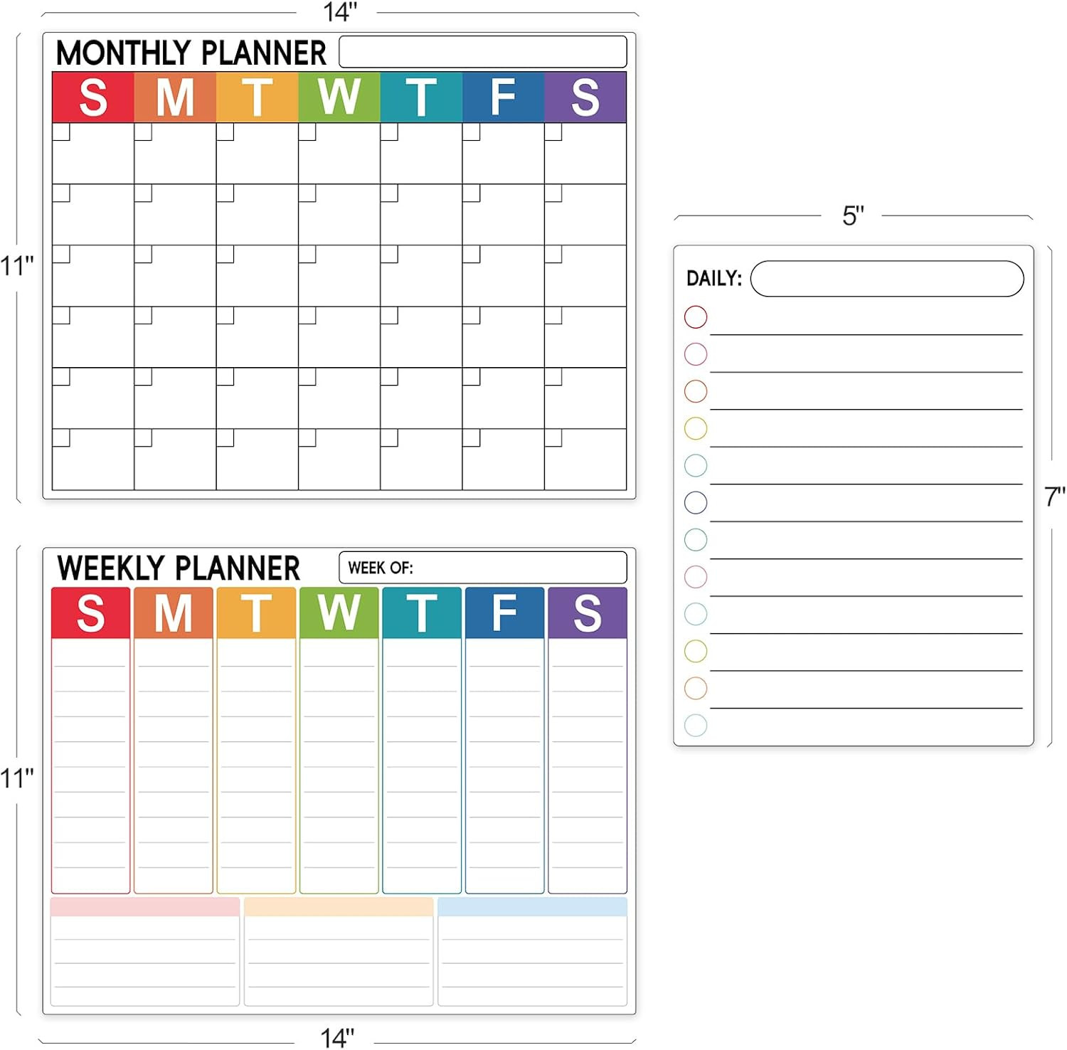 3 Pack Dry Erase Magnetic Calendar for Refrigerator – Monthly & Weekly & Daily P