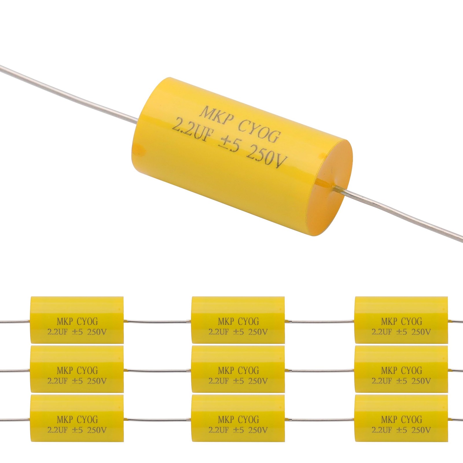 Cermant 10Pcs 2.2uF 250V Axial Polypropylene Film Capacitor