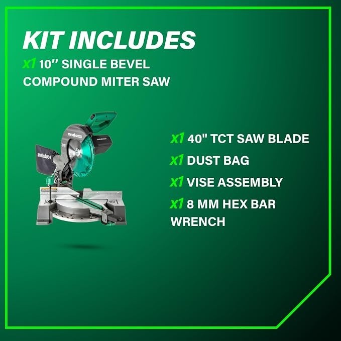 Metabo HPT 10-Inch Single Bevel Compound Miter Saw, 15-Amp Power Saw with Xact