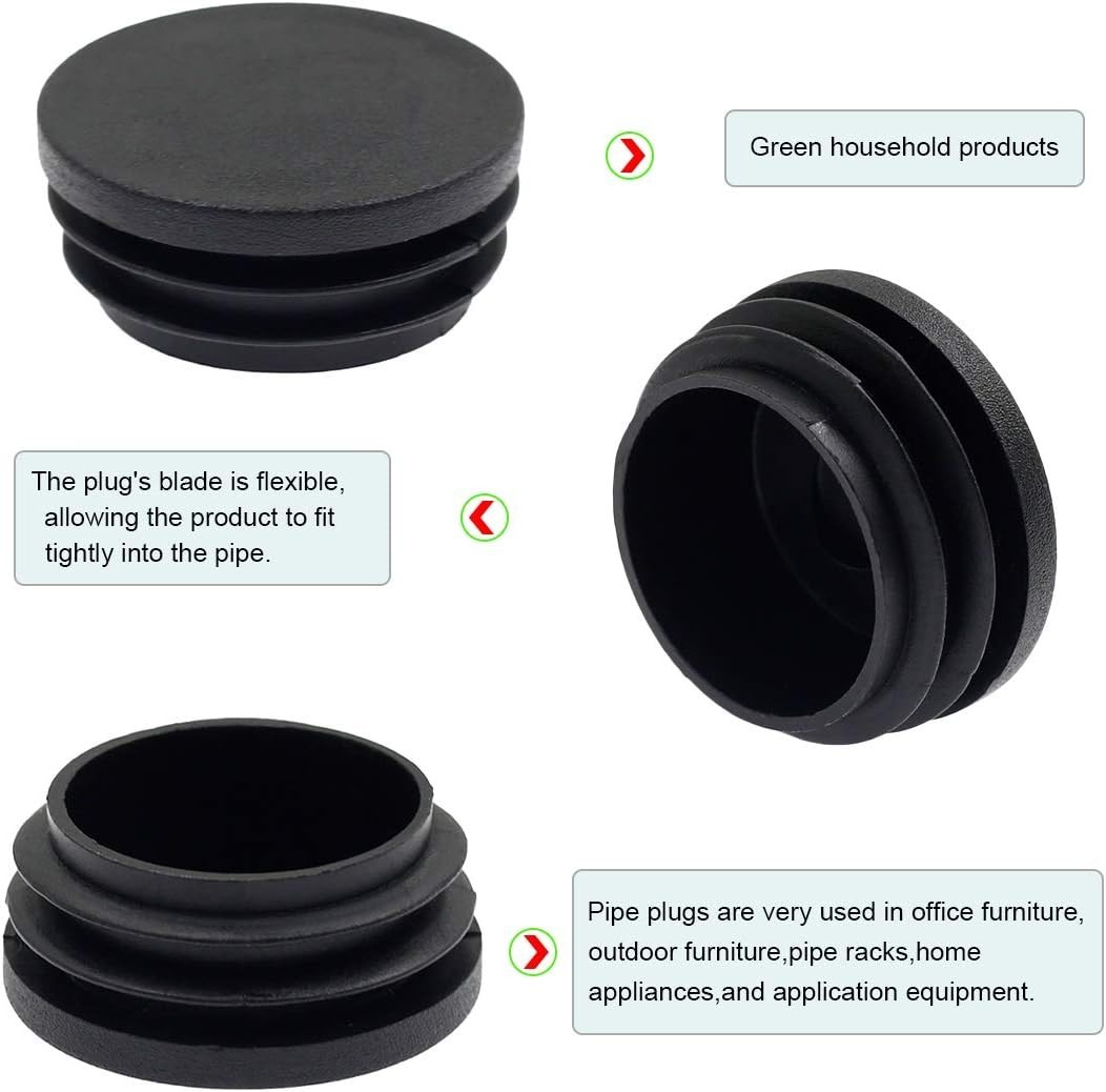 4PCS 45mm 1 3/4 Inch Round Plastic Plug, Round Black Plastic End Cap, Pipe Tu…